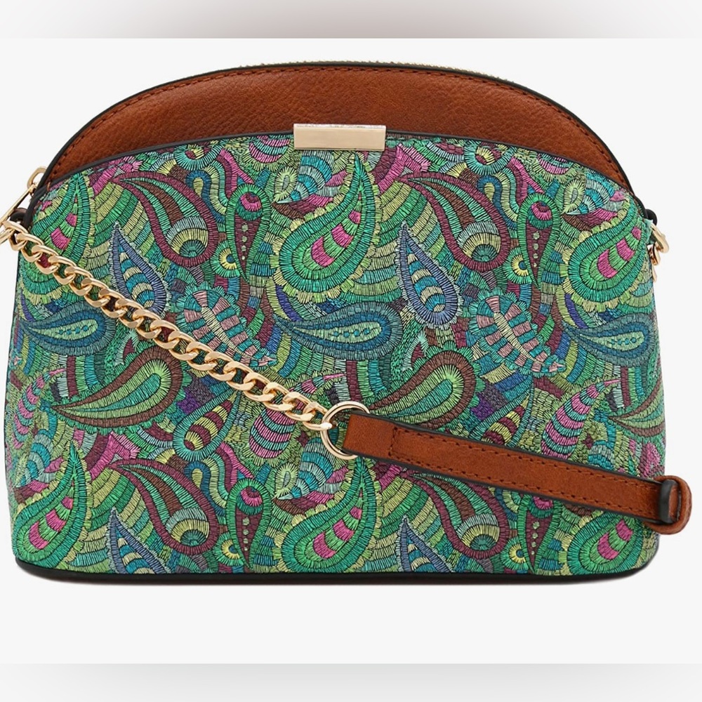 3/$20 NWT Paisley and Brown Faux Leather Cross-Body Purse